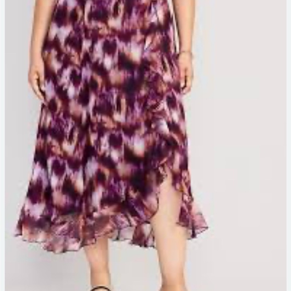 Old Navy Women Abstract Midi Skirt Size XL Ruffle Asymmetric Artsy Festival Boho - Picture 1 of 10